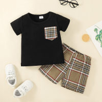 Baby Boy Short-sleeves T-shirt & Plaid Shorts  Black