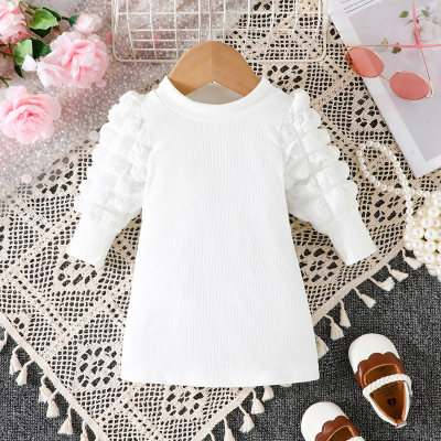 Baby Girl Solid Color Pleats-sleeve Woven Long Sleeve Dress