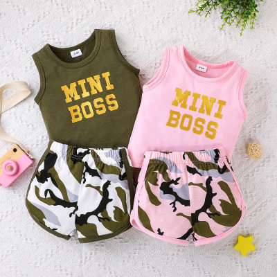 Top e pantaloni stampati Hibobi Baby Letter & Camouflage