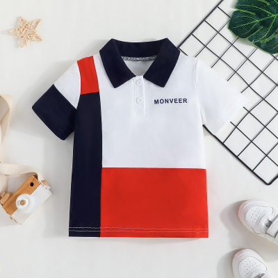Toddler Boy Color-block Patchwork Letter Printed Short Sleeve Polo Shirt