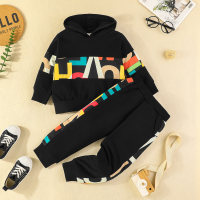Toddler Letter Printed Hooded Sweater & Pants  Black