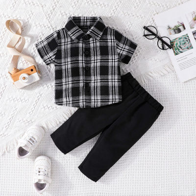 Camisa e calça padrão xadrez de 2 peças para bebê menino