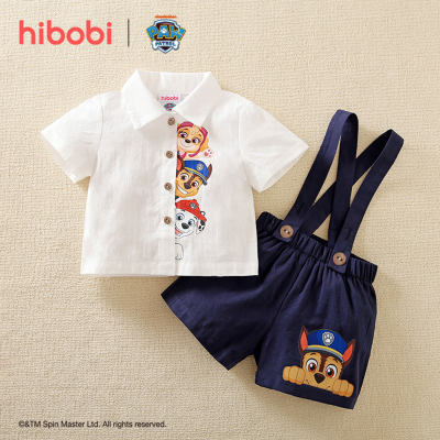 hibobi × PAW Patrol Baby Boy Cartoon Print Short Sleeve Cotton Shirt and Dungarees Set