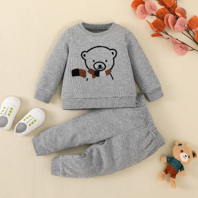 2-piece Baby Bear Pattern Sweatshirt & Solid Color Pants