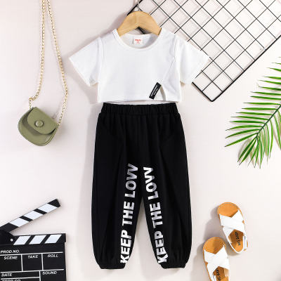 Toddler Girl Sport Style Solid Color T-shirt Letter Print Overalls Suit