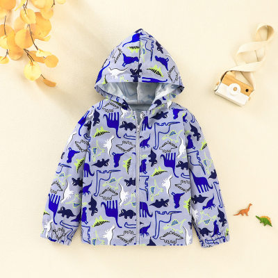 Toddler Boy Allover Dinosaur Printed Hooded Zip-up Jacket