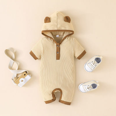 Baby Boy Pure Cotton Bear Style Hooded Short Sleeve Boxer Romper