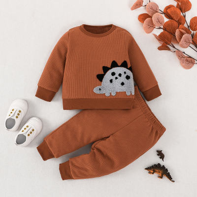2-piece Baby Dinosaur Pattern Sweatshirt & Solid Color Pants