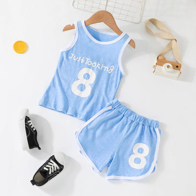 Toddler Boy Casual Letter Print Cotton Tank Top & Shorts