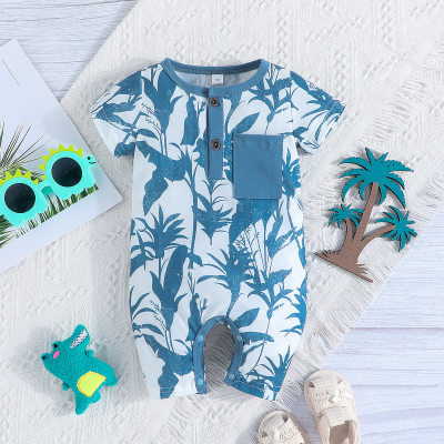 Baby Boy Color-block Vacation Tropical Pattern Short Sleeve Boxer Romper