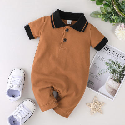 Baby Boy Business Style Short-sleeve Front button Lapel  Bodysuit