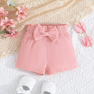 Baby Girl Solid Color Bow-knot Decor Knitted Shorts