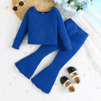 2-piece Toddler Girl Solid Color Long Flare Sleeve Top & Matching Pants  Blue