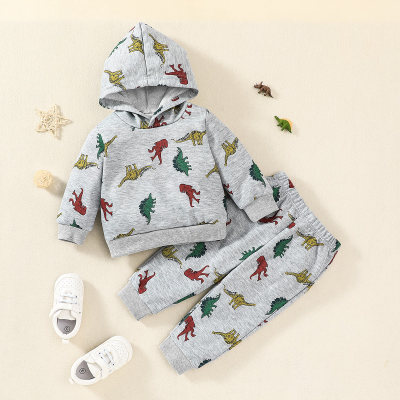 Baby Dinosaur Printed Color Block Hooded Sweater & Pants