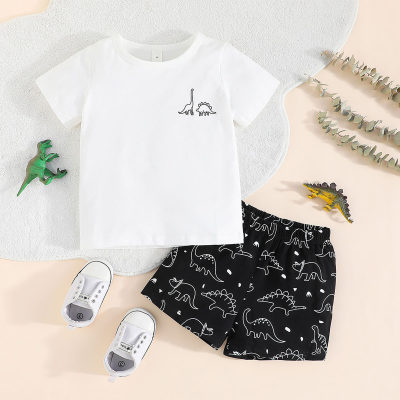 2-piece Toddler Boy Dinosaur Pattern Short Sleeve T-shirt & Matching Shorts