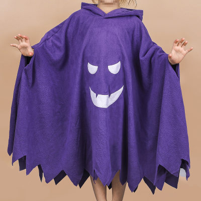 Manto de manga comprida com capuz de cor sólida de Halloween para criança