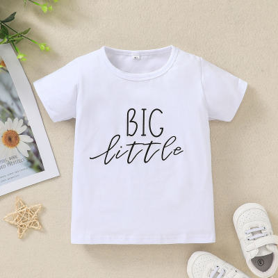Camiseta de manga corta con estampado de letras de algodón puro para niños pequeños