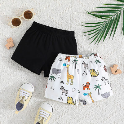 Baby Boy 2-pack Solid Color Animal Pattern Knitted Shorts