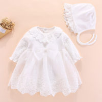 2-piece Bow Decor Dress & Hat for Baby Girl  White