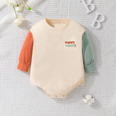 Baby Color-block Letter Pattern Long Sleeve Triangle Romper