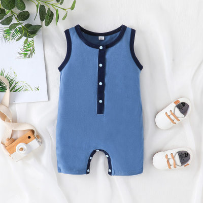 Baby Boy Solid Color Sleeveless Boxer Romper