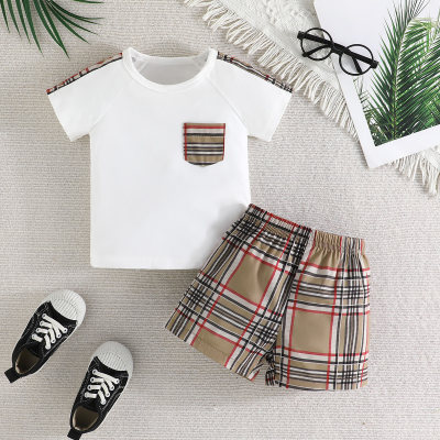Baby Boy Plaid Pocket T-Shirt And Shorts Set