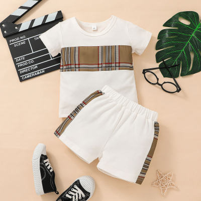 Baby Boy Casual Short-sleeve Color-block Plaid Top and Short