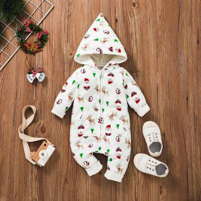 Baby Christmas Style Hooded Long-sleeved Long-leg Romper