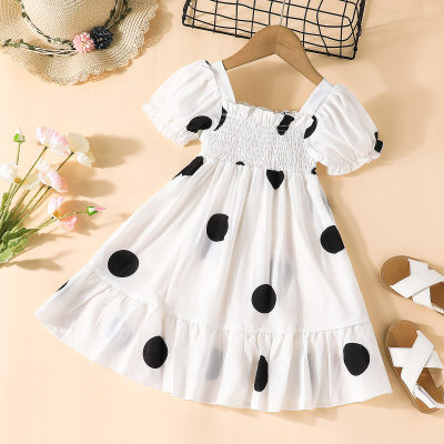 Toddler Polka Dot Smoking Short Sleeve Dress