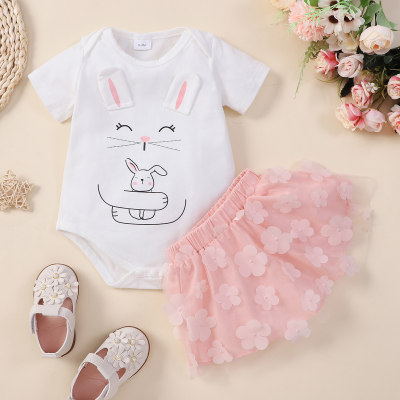 Baby Girl  Cute Rabbit Bodysuit And Flower Tulle Skirt