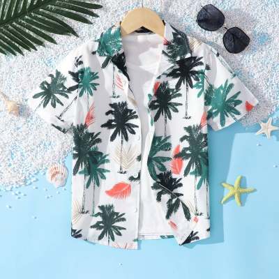 Kid Floral Coconut Tree Printed Short Sleeve Shirt