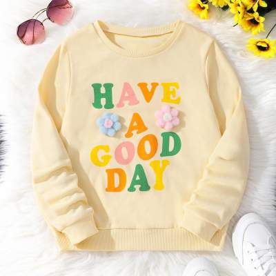 Kid Girl Letter and Flower Style Sweatshirt