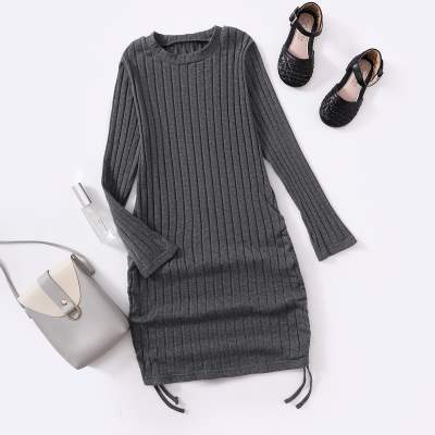 Kid Girl Solid Color Round Neck Knitted Dress