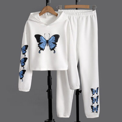 Sudadera con capucha y pantalones a juego con estampado de mariposa Kid Boy de 2 piezas