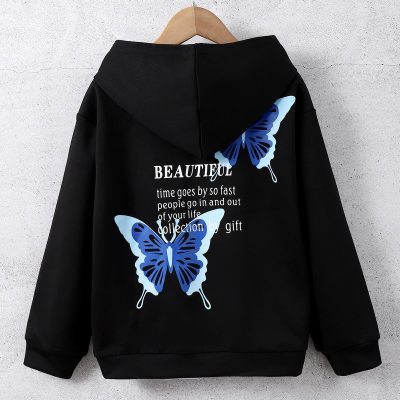 Kid Girl Letter and Butterfly Printed Hoodie