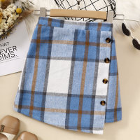Kid Girl Plaid Front Button Skirt  Multicolor