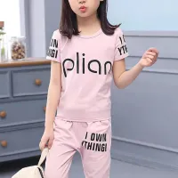 Girl 2pcs Letter Pattern Cotton Suit T-shirts & Pants - Hibobi