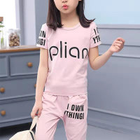 Kid Girl Letter Pattern Cotton Suit T-shirts & Pants  Pink