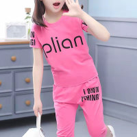 Kid Girl Letter Pattern Cotton Suit T-shirts & Pants  Hot Pink
