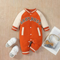 Baby Boy Color-block Letter Pattern Baseball Jumpsuit  Brown