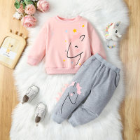 Baby Girl 2 Pieces Unicorn Star Pattern Sweater & Pants  Pink