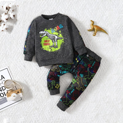 Baby Boy 2 Pieces Dinosaur Letter Printed Long-sleeved Sweater Suit