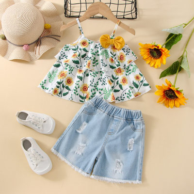 Baby Girl Sunflower Floral Pattern Top & Denim Shorts