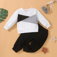 Baby Boy 2 Pieces Color-block Long-sleeved Sweater Suit  White