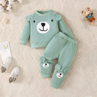 Baby Boy 2 Pieces Solid Color Bear Ear Embellished Sweater Set  Green