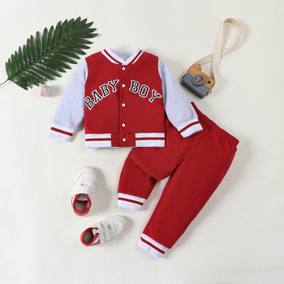 Baby Boy 2 Pieces Color-block Letter Pattern Long sleeve Jacket Top & Pants