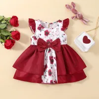 فستان مزخرف بفيونكة ومربعات ملونة بنمط أرنب زهري للأطفال البنات - Hibobi