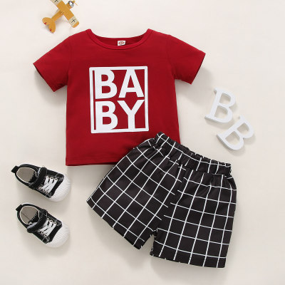 Baby Boy 2 Pieces Letter Pattern T-shirt & Plaid Shorts