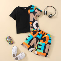 Baby Boy 2 Pieces Asymmetrical Letter Pattern T-Shirt & Shorts  Multi