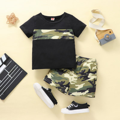 2-piece Baby Boy Camouflage Patchwork Short Sleeve T-shirt & Matching Shorts